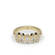 Yellow Gold Marquise Cut Diamond Five Stone Anniversary Ring/Band With Bezel Setting.